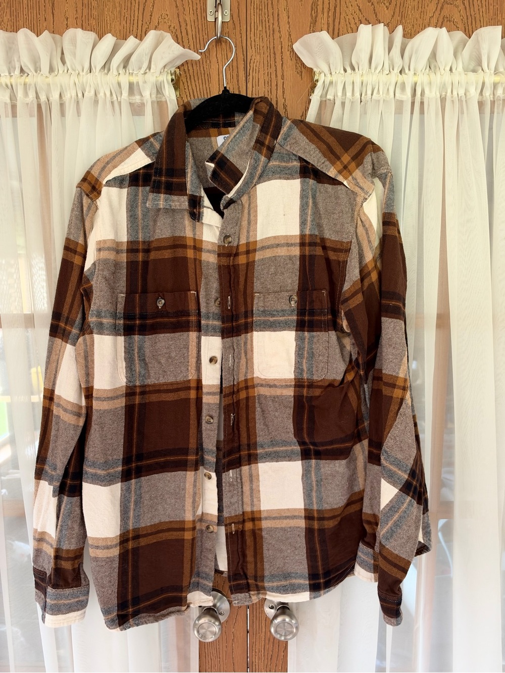 Old Navy Brown and Cream Plaid Button-Down Shirt